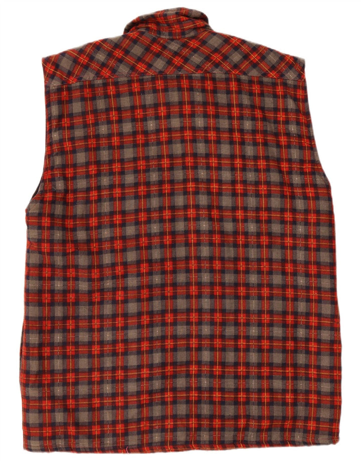vintage Chemise en flanelle sans manches pour hommes Grand chèque rouge