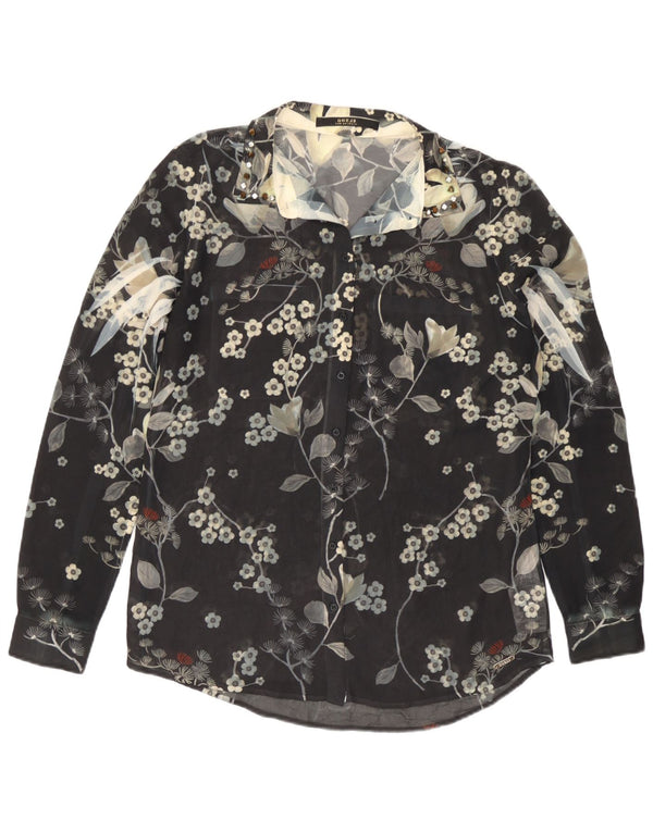 Guess Chemisier transparent pour femme UK 44 en polyester floral noir moyen
