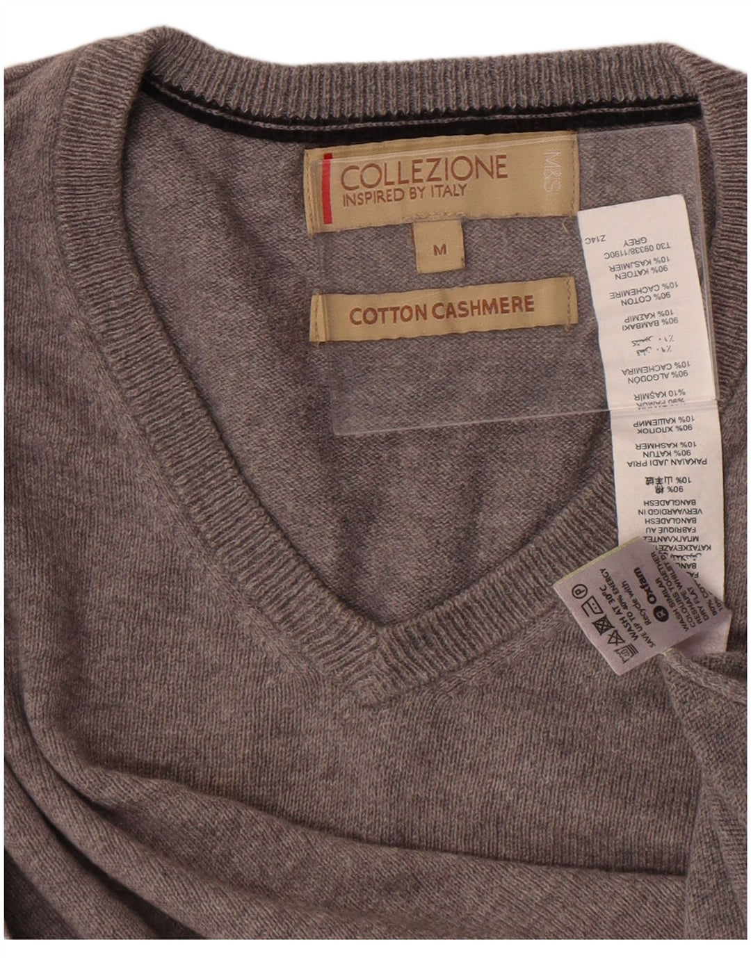 Marks & Spencer Pull Col V Homme Gris Moyen Coton