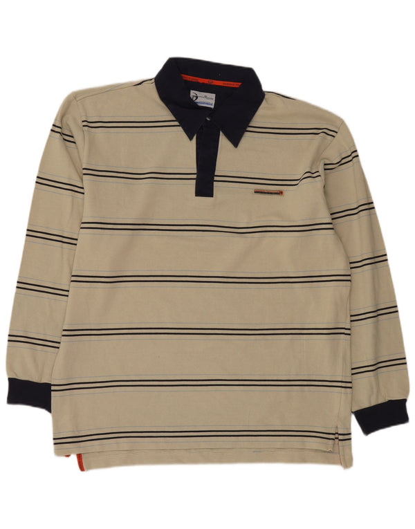 Sergio Tacchini Polo de rugby à manches longues pour homme 2XL en coton rayé beige