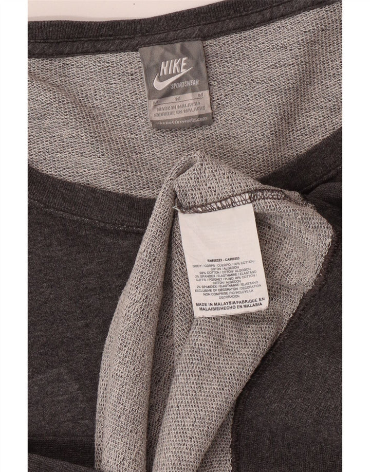 Nike Sweat-shirt graphique à épaules dénudées pour femme UK 12 Gris moyen en coton