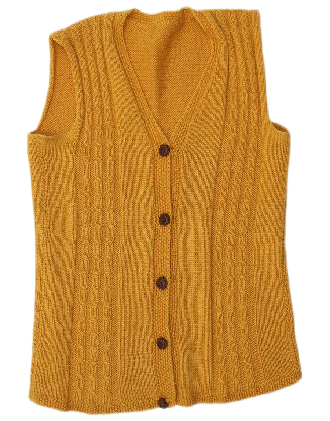 VINTAGE Pull cardigan sans manches femme UK 14 Jaune moyen