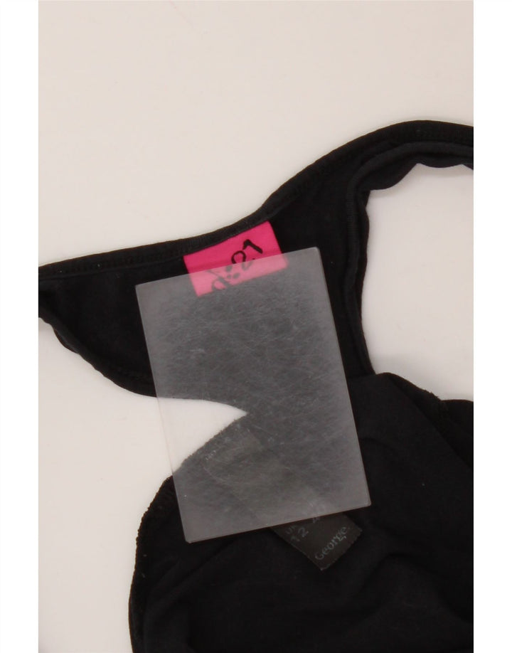 VINTAGE Femme Graphique Débardeur UK 12 Moyen Noir Coton