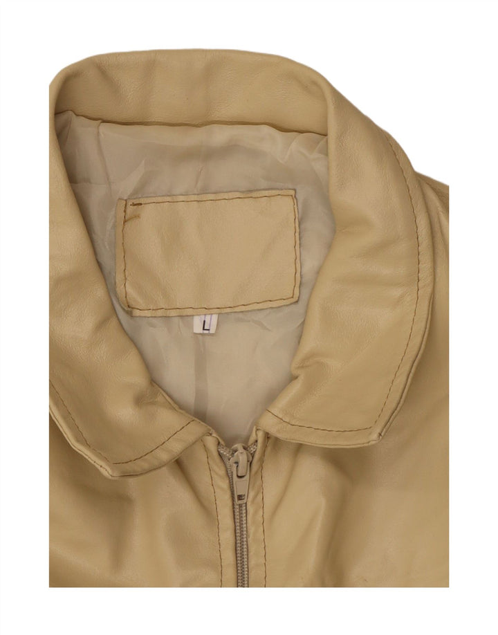 VINTAGE Veste en cuir homme UK 40 Grand cuir beige
