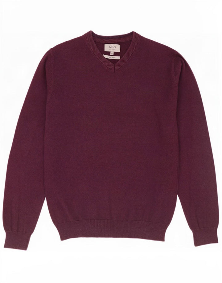 Marks & Spencer Pull col V pour homme en coton marron moyen