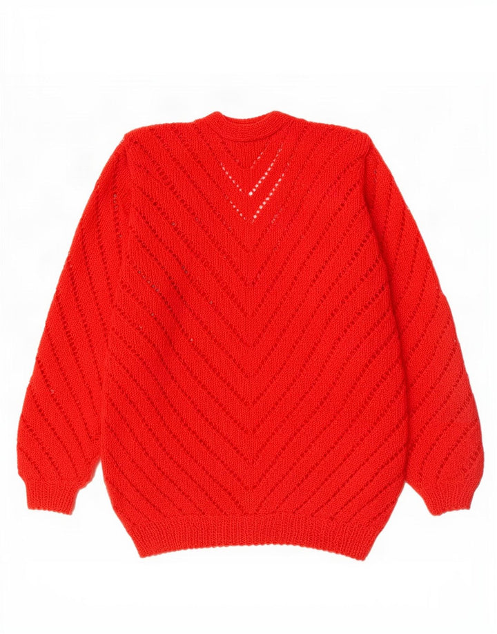 vintage Femmes Front Tie V-Col Jumper Pull UK 10 Petit Rouge