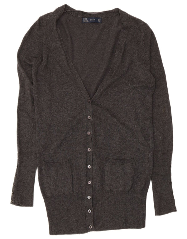 Zara Cardigan Femme Pull UK 12 Rayonne Gris Moyen