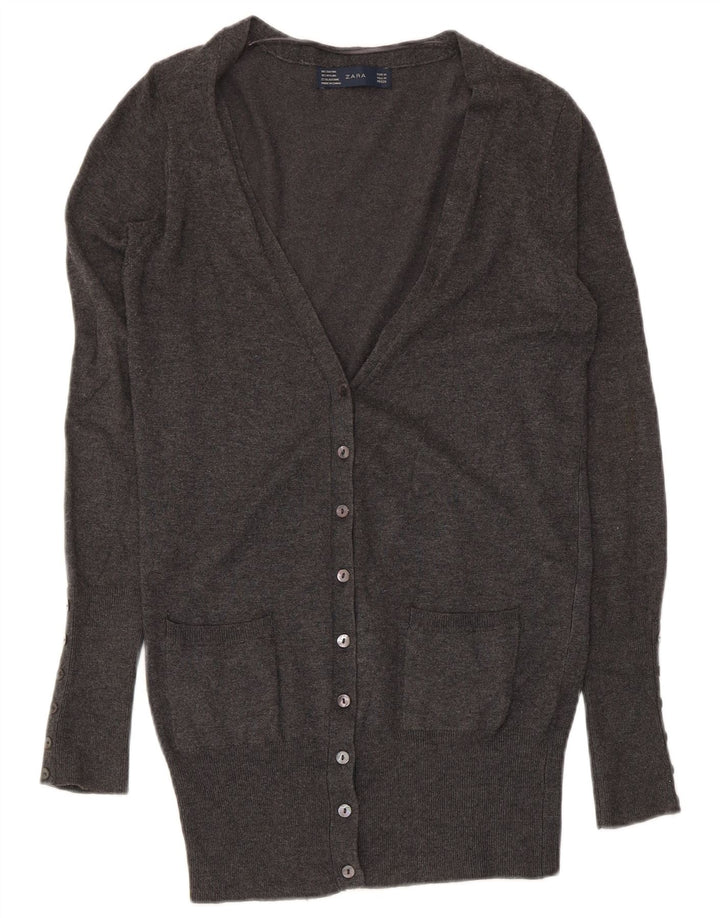 Zara Cardigan Femme Pull UK 12 Rayonne Gris Moyen
