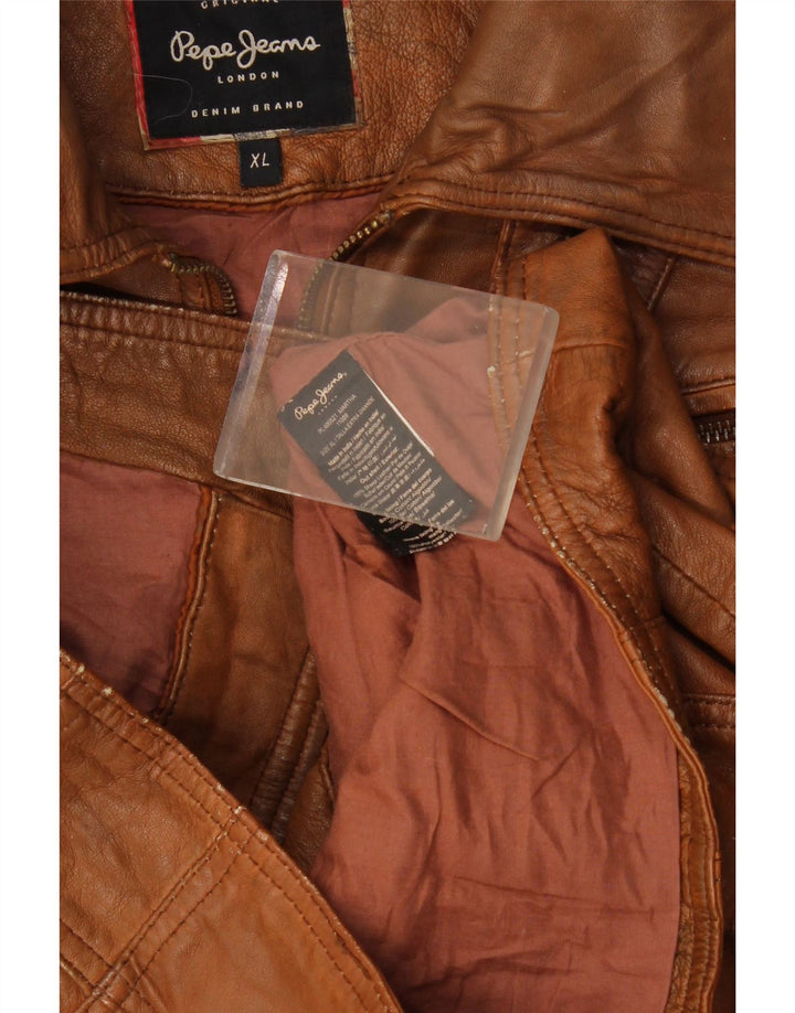 PEPE Jeans Veste en cuir courte pour femme UK 18 XL Marron