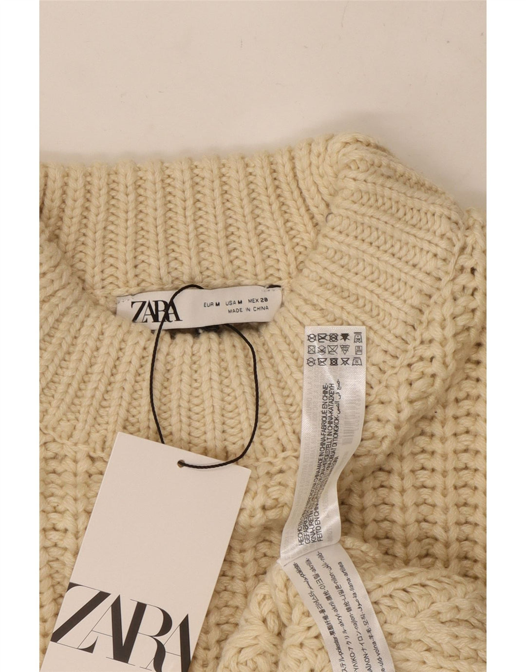 ZARA Pull court à col roulé pour femme UK 14 Polyester beige moyen