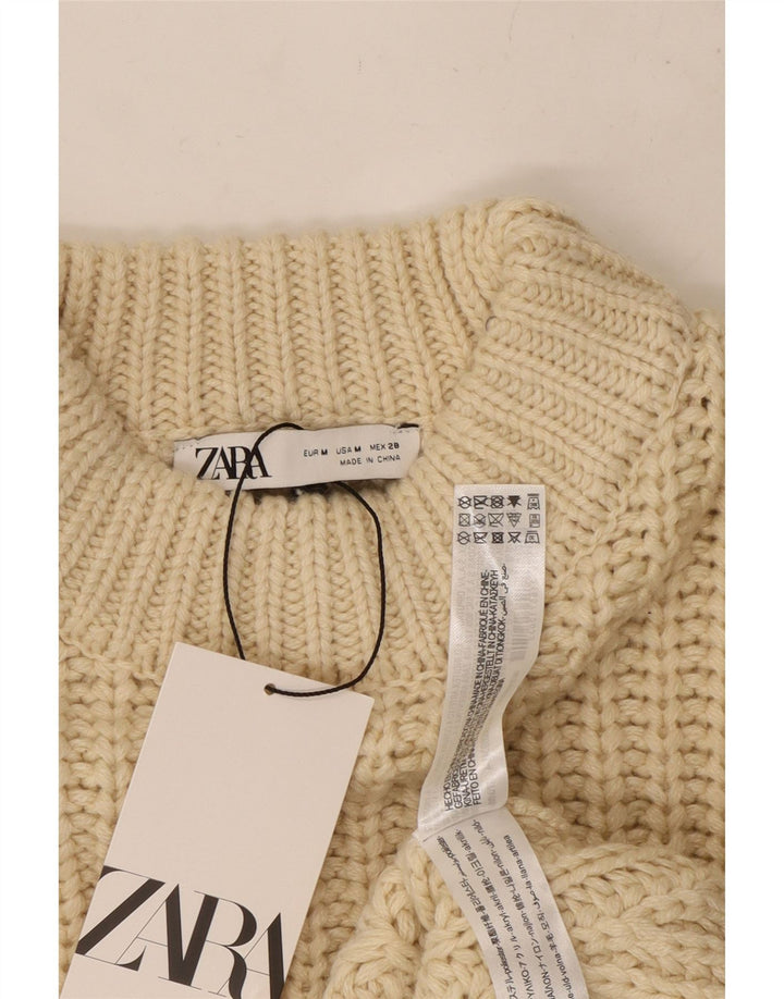 ZARA Pull court à col roulé pour femme UK 14 Polyester beige moyen