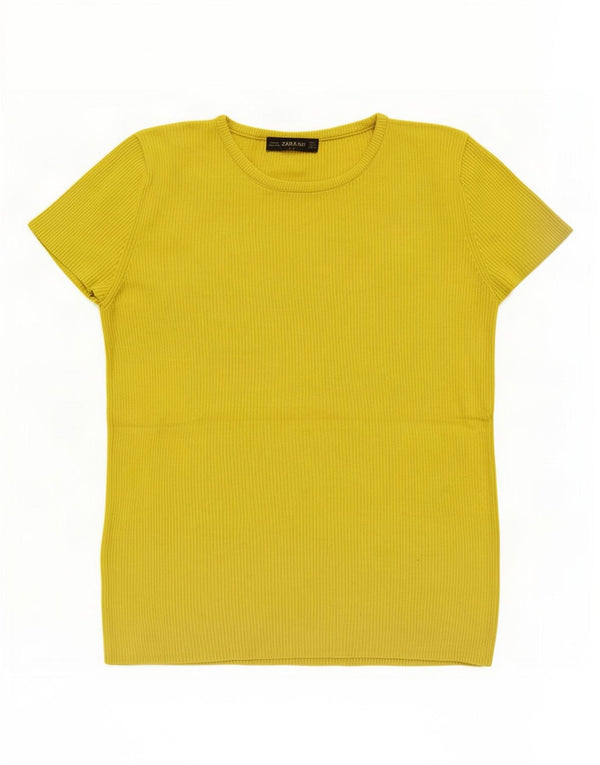 Zara T-Shirt Femme Top UK 12 Viscose Vert Moyen