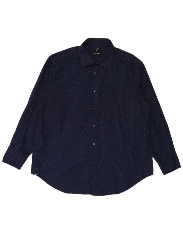 CALVIN KLEIN Chemise Slim Fit Homme Taille 17 1/2 XL Bleu Marine Coton Tacheté
