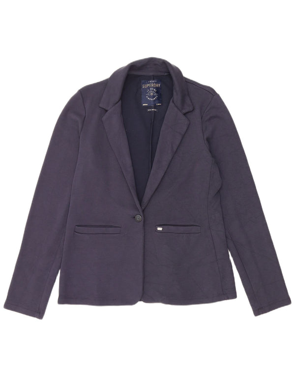 Superdry Veste Blazer 1 Bouton Femme UK 14 Bleu Marine Moyen Coton