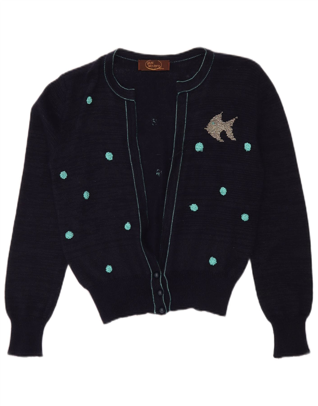 GIUSI SLAVIERO Pull Cardigan Femme IT 42 Bleu Marine Moyen Taché