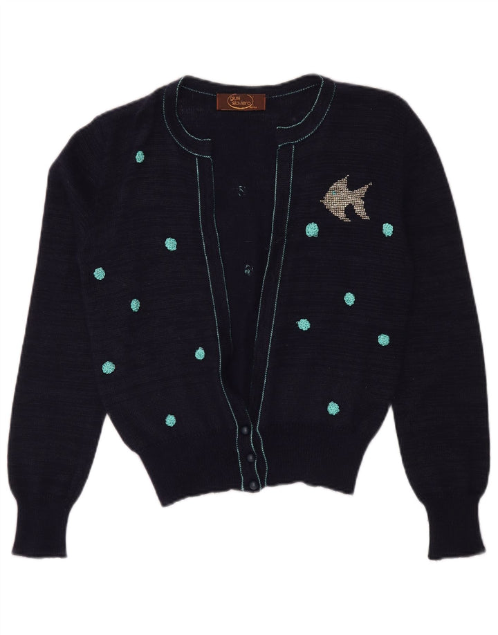GIUSI SLAVIERO Pull Cardigan Femme IT 42 Bleu Marine Moyen Taché