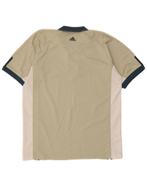 Adidas Mens Climalite Polo Shirt UK 36/38 Small Beige Colourblock Polyester