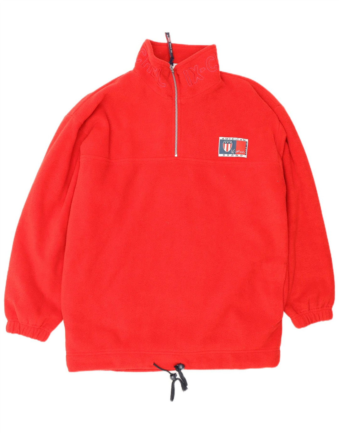 VINTAGE Pull polaire à col zippé pour homme, coupe ample, en polyester rouge moyen