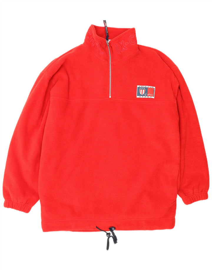 VINTAGE Pull polaire à col zippé pour homme, coupe ample, en polyester rouge moyen