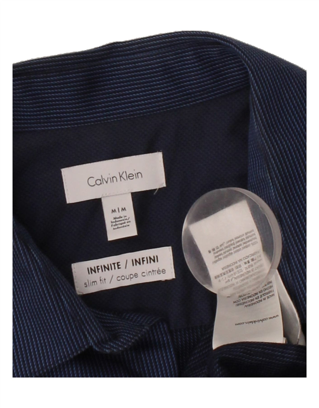 CALVIN KLEIN Mens Slim Fit Shirt Medium Navy Blue Striped Cotton Vintage Calvin Klein and Second-Hand Calvin Klein from Messina Hembry 