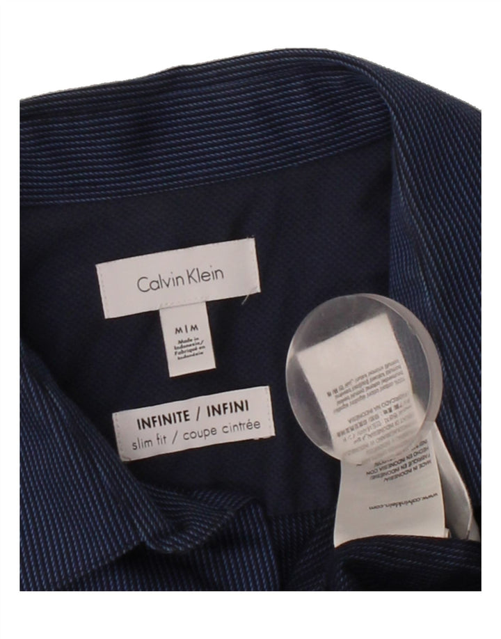 CALVIN KLEIN Mens Slim Fit Shirt Medium Navy Blue Striped Cotton Vintage Calvin Klein and Second-Hand Calvin Klein from Messina Hembry 
