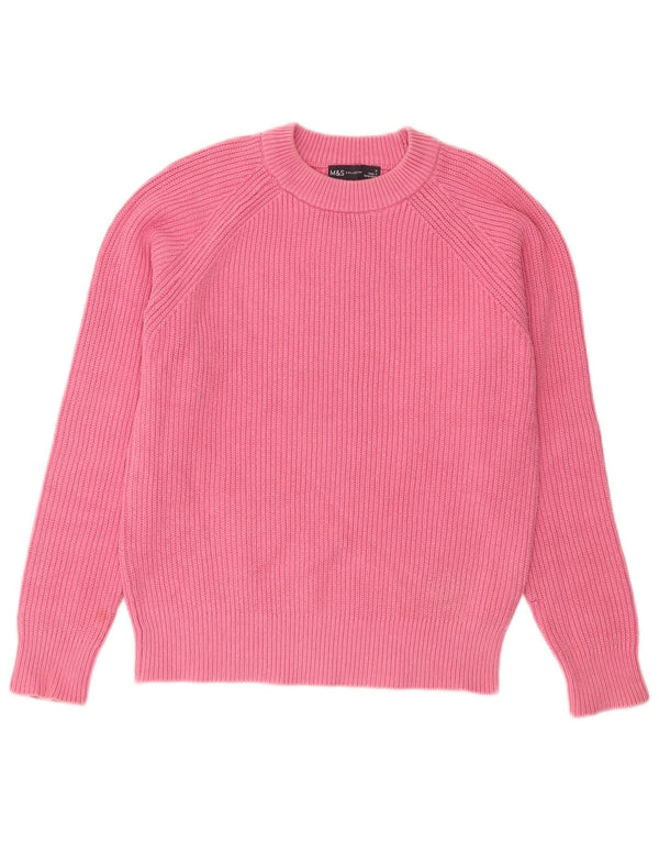 Marks & Spencer Pull à col rond pour femme UK 10 Petit coton rose