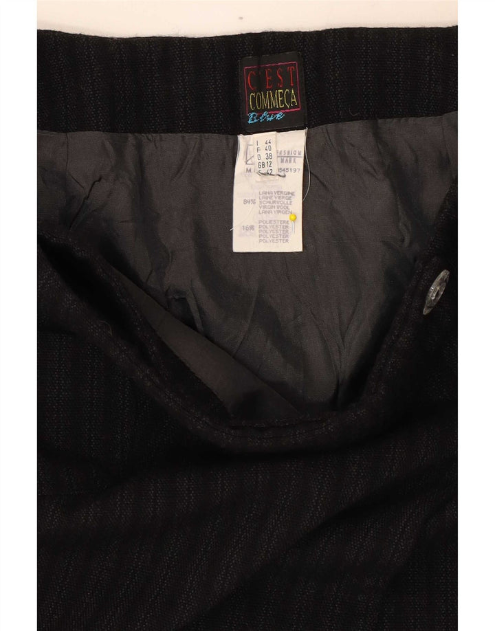 C'EST COMMECA Mini jupe femme UK 12 Medium W28 laine rayée noire