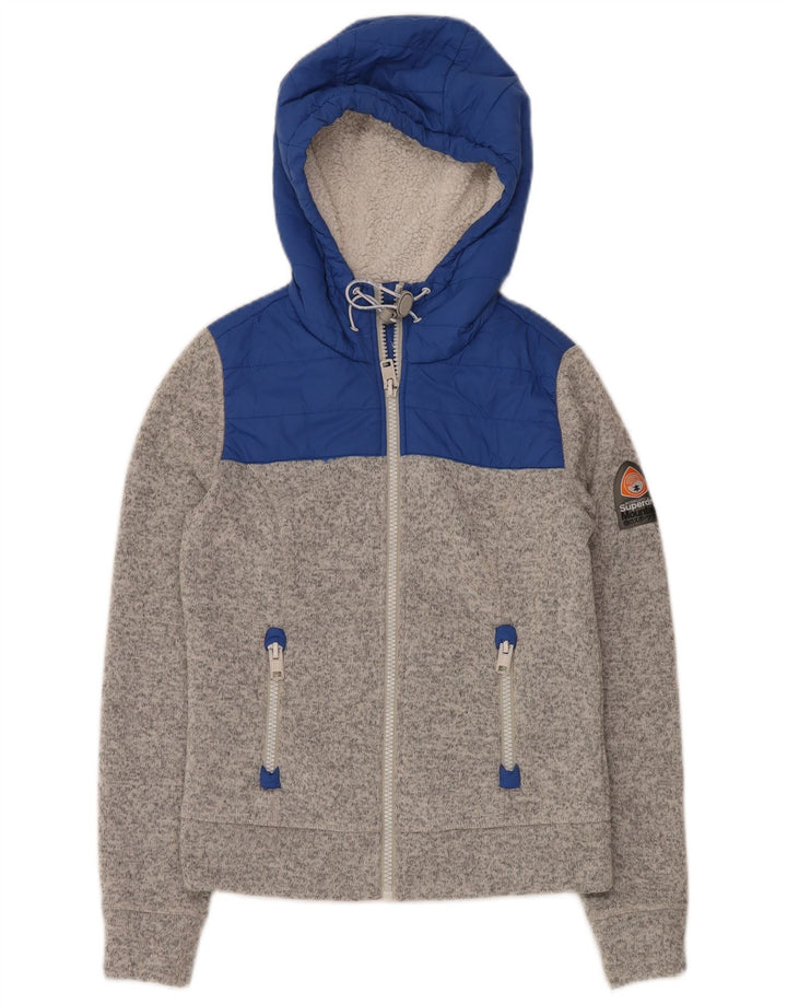 SUPERDRY Veste bomber à capuche pour femme UK 10 Small Gris Colourblock