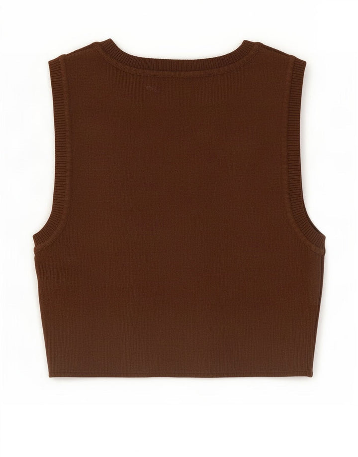 Zara Womens Crop Vest Top UK 8 Petit Marron