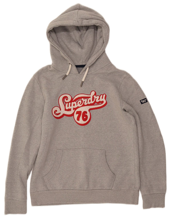 SUPERDRY Pull à capuche graphique pour femme UK 14 Gris moyen Coton