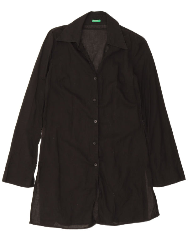 Benetton Robe Chemise Femme UK 10 Petit Coton Noir
