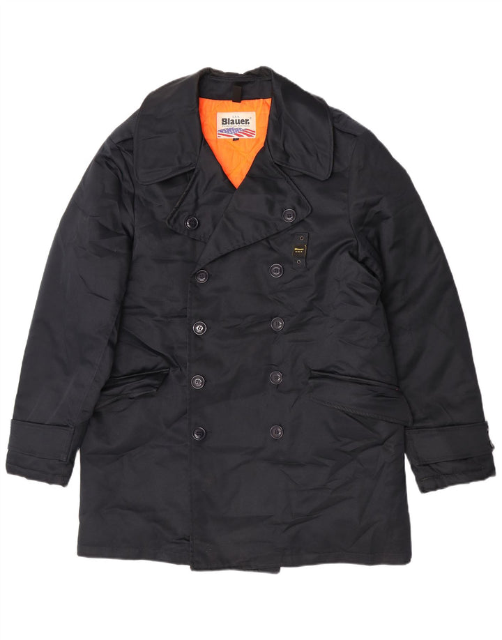 Blauer Manteau Double Boutonnage Homme UK 40 Large Bleu Marine Polyester
