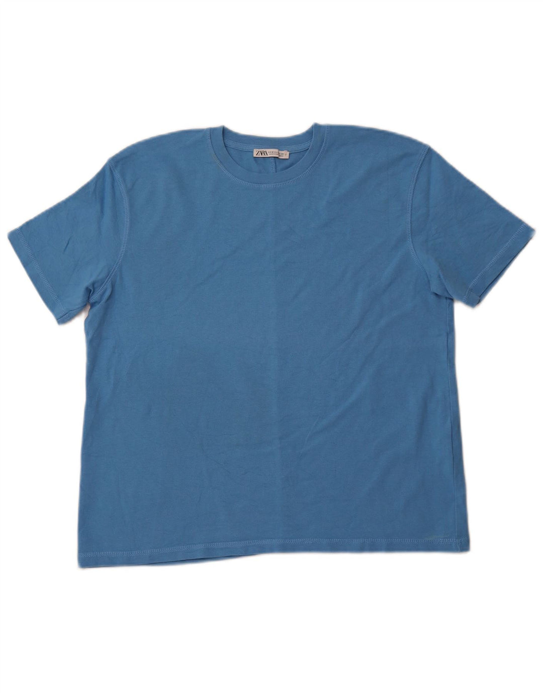 ZARA Femme T-Shirt Top UK 14 Bleu Moyen Coton