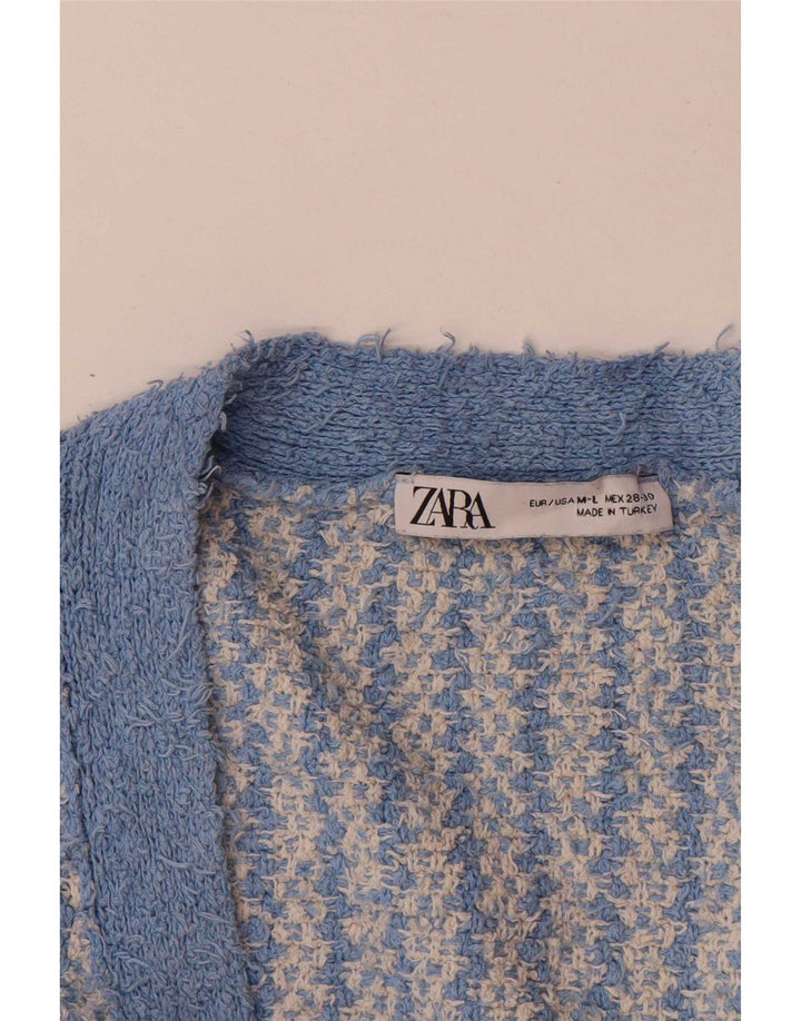 Zara Cardigan surdimensionné pour femme UK 14 en coton géométrique bleu moyen