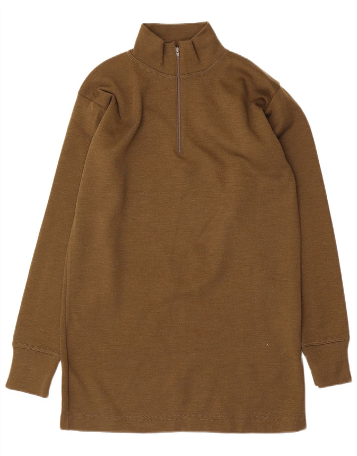 vintage Homme Zip Neck Jumper Pull Moyen Kaki Polyamide