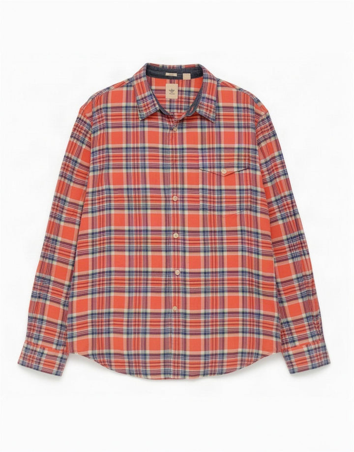 Dockers Chemise ajustée en flanelle pour hommes, grands carreaux orange