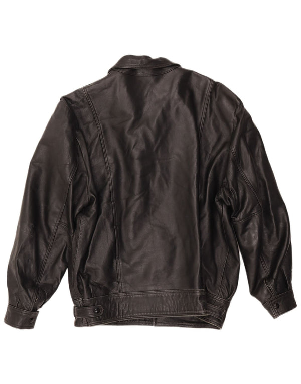 VINTAGE Veste en cuir homme UK 40 Grand Noir