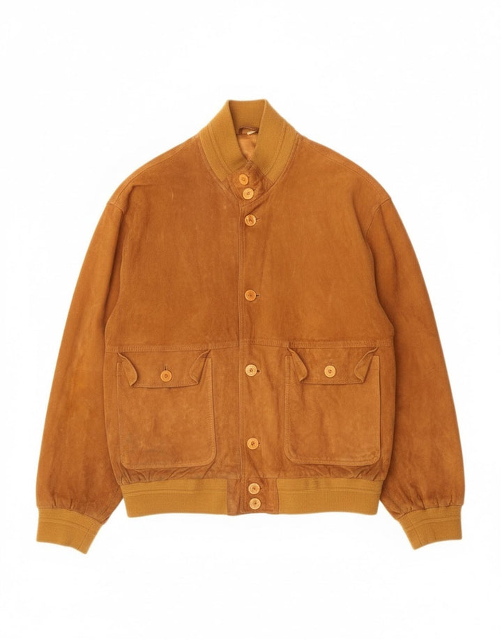 vintage Mens Suede Bomber Jacket IT 50 Grand Cuir Beige