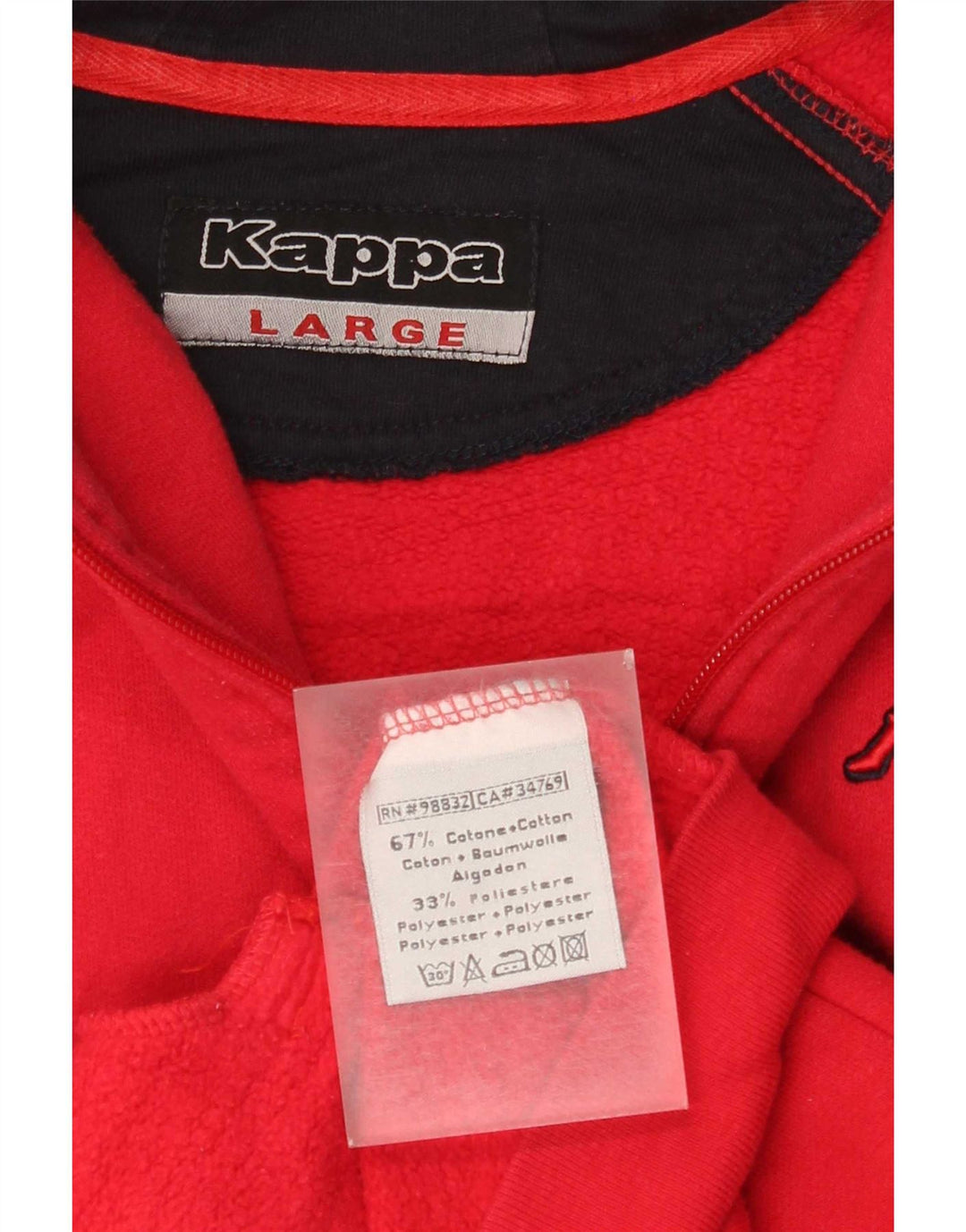Kappa Pull à capuche zippé pour homme en coton rouge Large