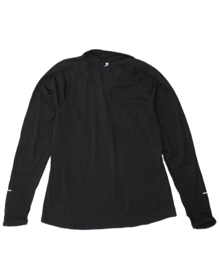 Nike Femme Dri Fit Zip Neck Top Manches Longues UK 14 Large Noir Polyester