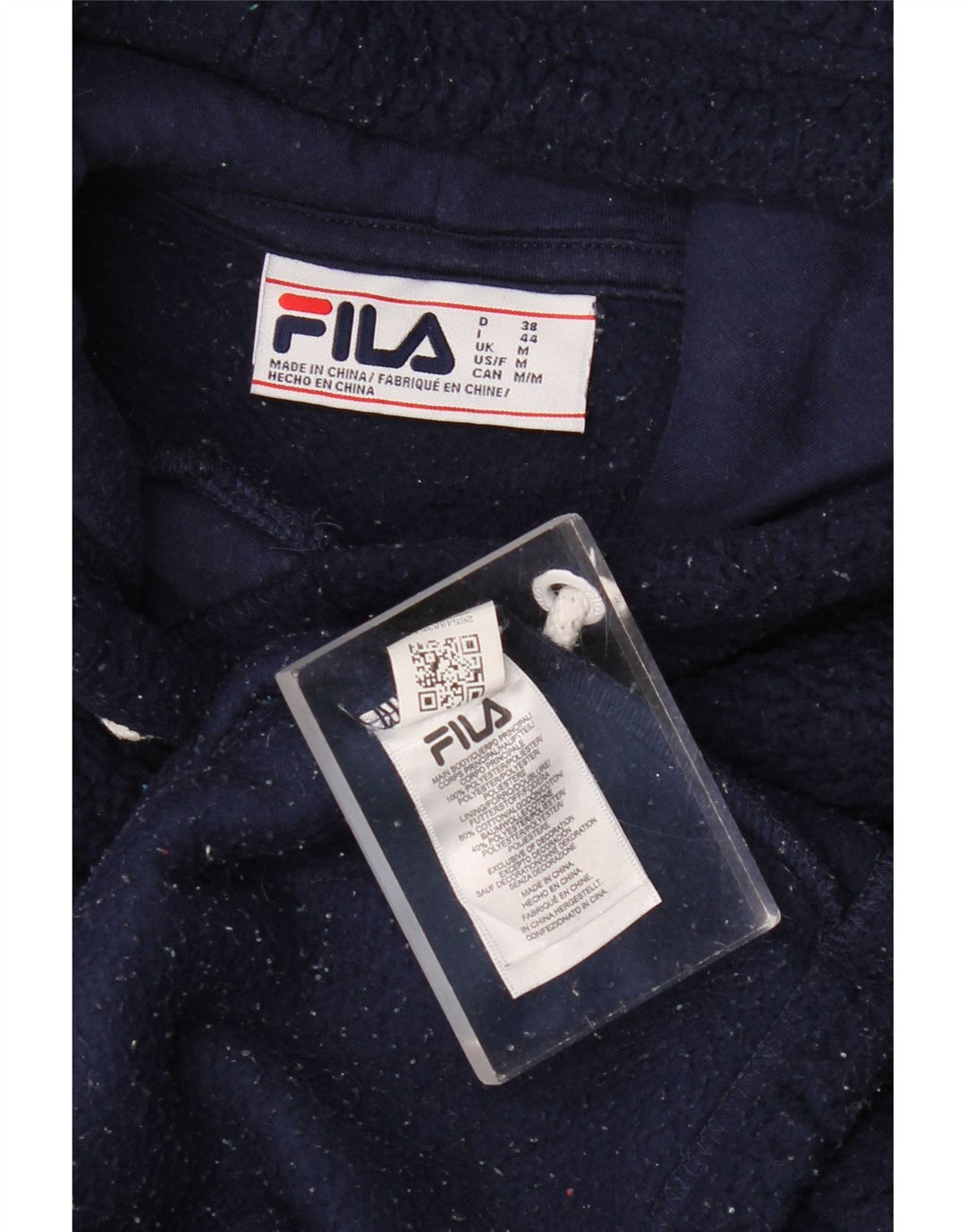 FILA Pull polaire à capuche graphique pour femme UK 14 Bleu marine moyen Polyester