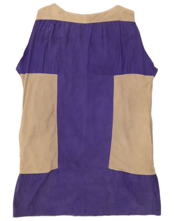 vintage Femme Tunique sans manches Top UK 18 XL Purple Colourblock