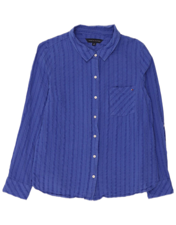 Tommy Hilfiger Chemise Femme UK 16 Large Bleu Rayé Coton