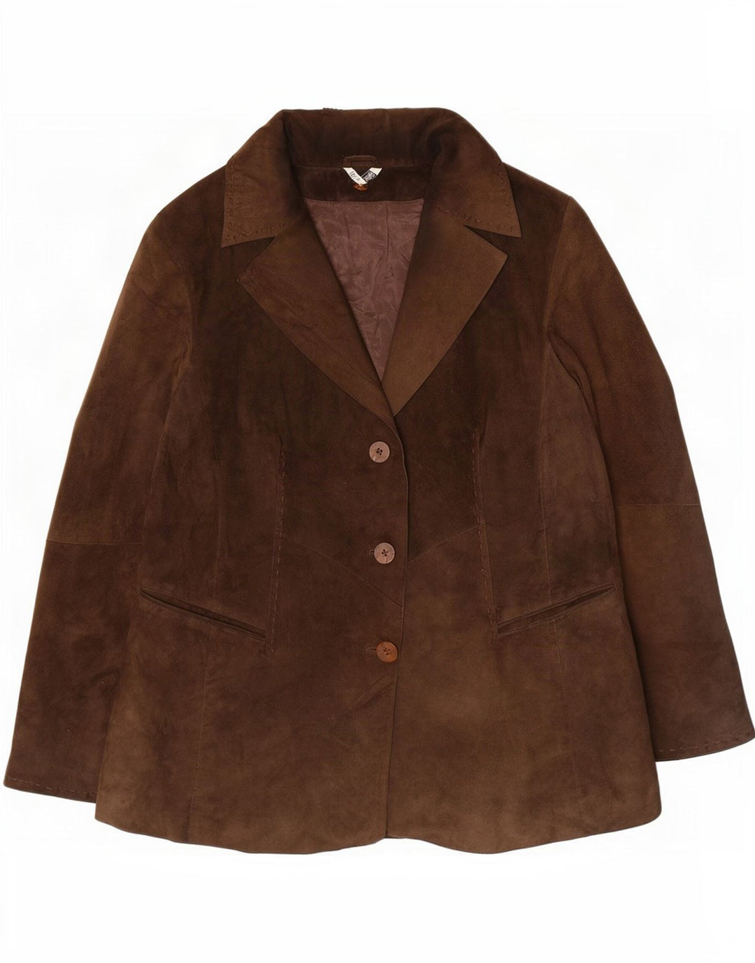 vintage Femme 3 Boutons Blazer En Daim Veste UK 14 Brun Moyen