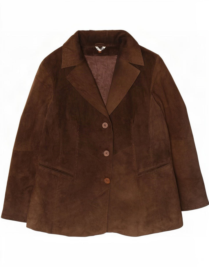 vintage Femme 3 Boutons Blazer En Daim Veste UK 14 Brun Moyen