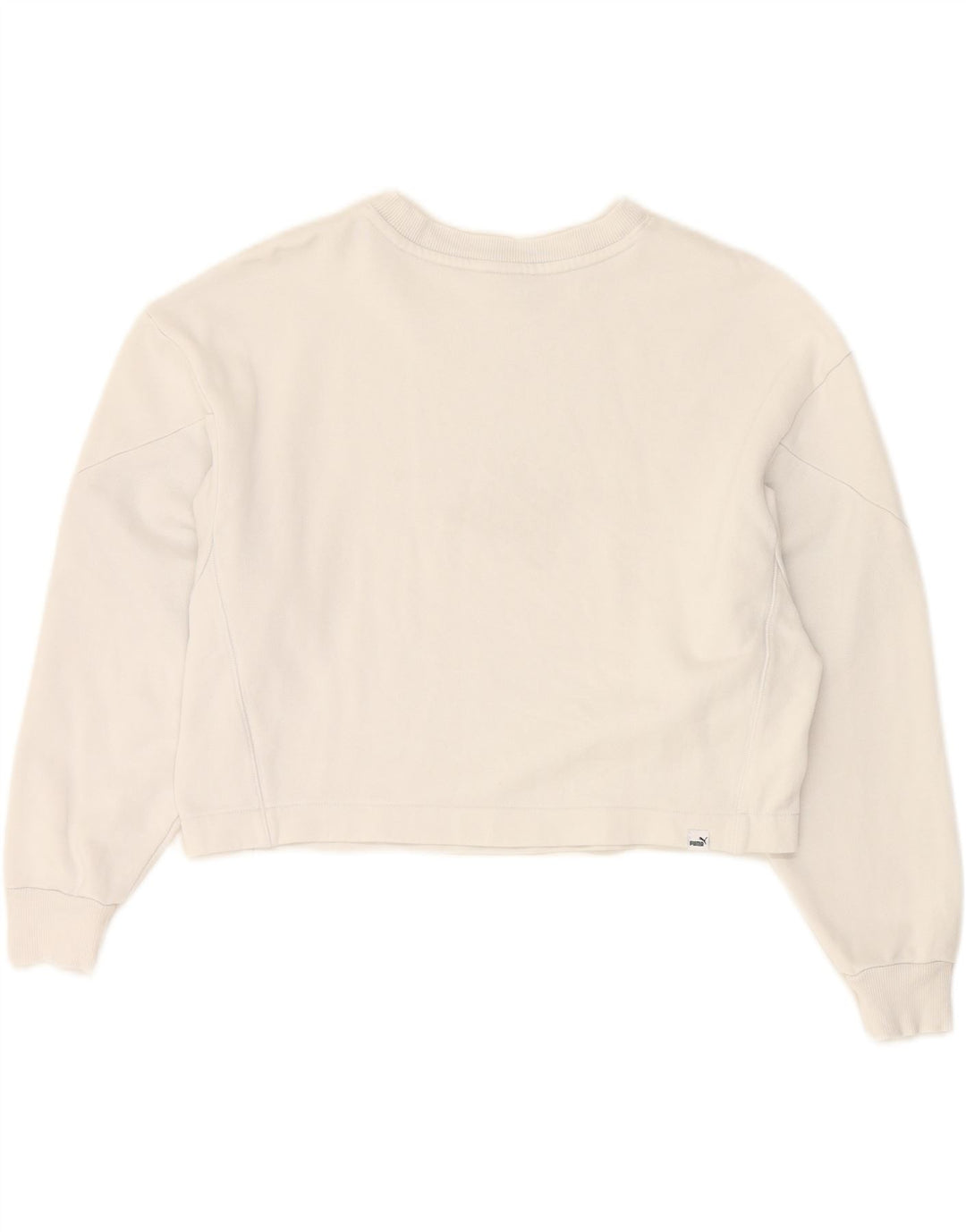 PUMA Womens Crop Sweatshirt Jumper UK 14 Medium White Colourblock Cotton Vintage Puma and Second-Hand Puma from Messina Hembry 