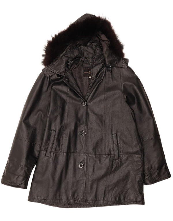 Privilegi Manteau en cuir surdimensionné à capuche pour femme IT 50 XL Cuir noir
