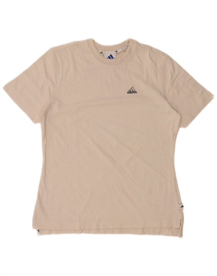 Adidas T-Shirt Femme Top UK 12 Moyen Blanc Cassé Coton