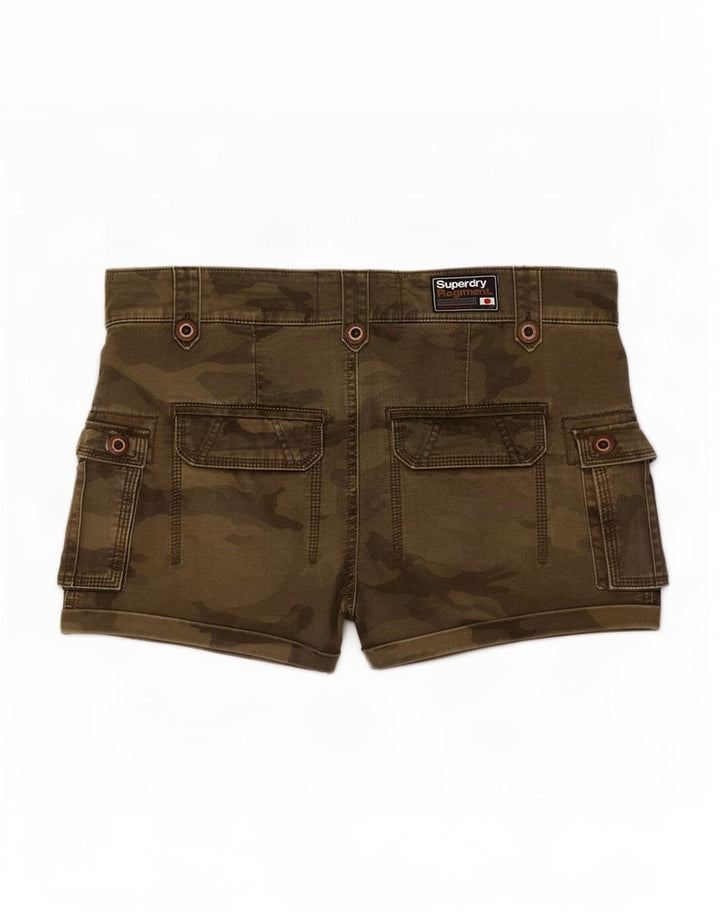 Superdry Short Cargo Femme Petit W30 Vert Camouflage Coton