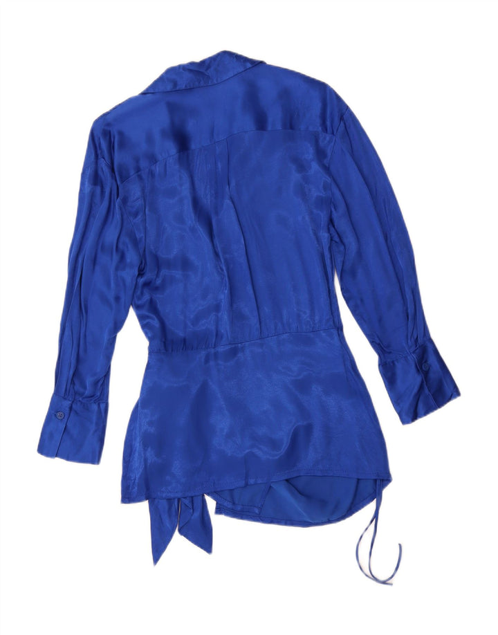 ZARA Womens Wrap 3/4 Sleeve Shirt Blouse UK 12 Medium Blue Vintage Zara and Second-Hand Zara from Messina Hembry 